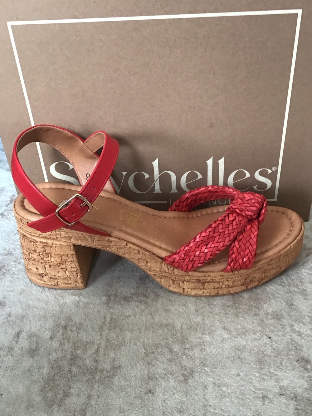 Seychelles Red Braided Cork Platform Sandal
